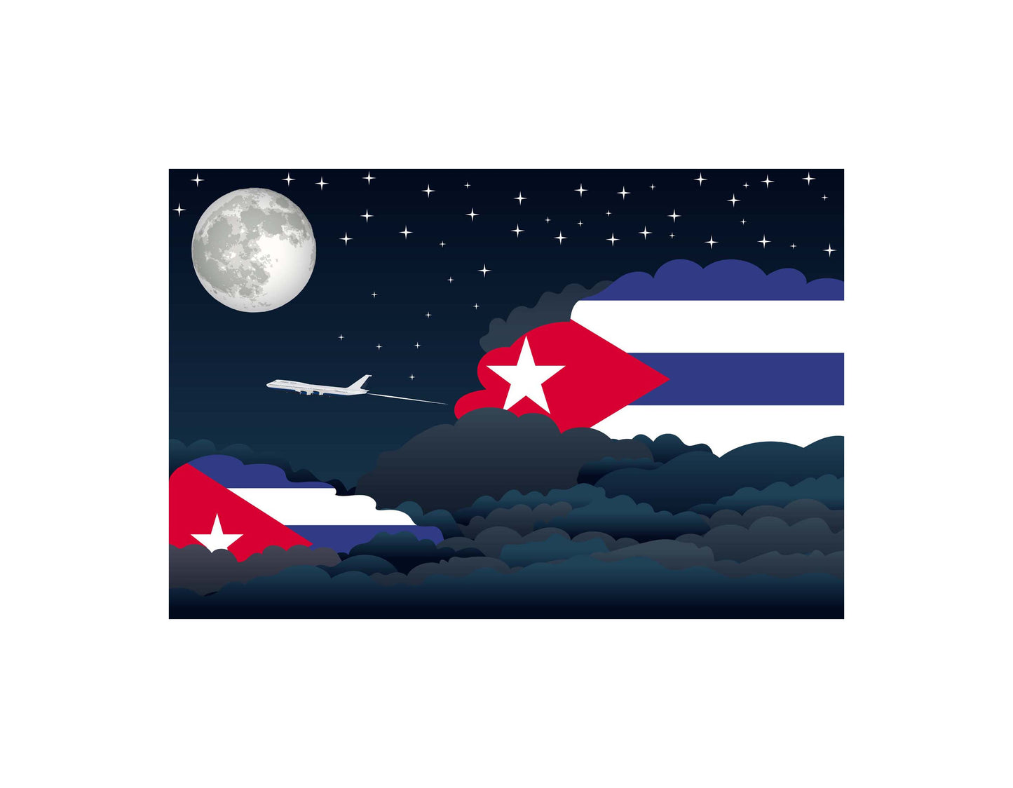 Cuba Flags Night Clouds Canvas Print Framed