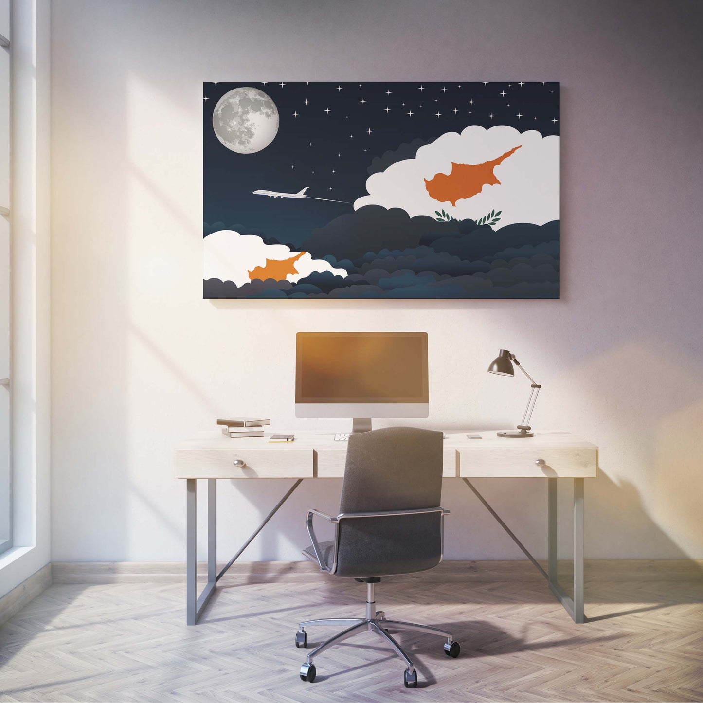 Cyprus Flags Night Clouds Canvas Print Framed