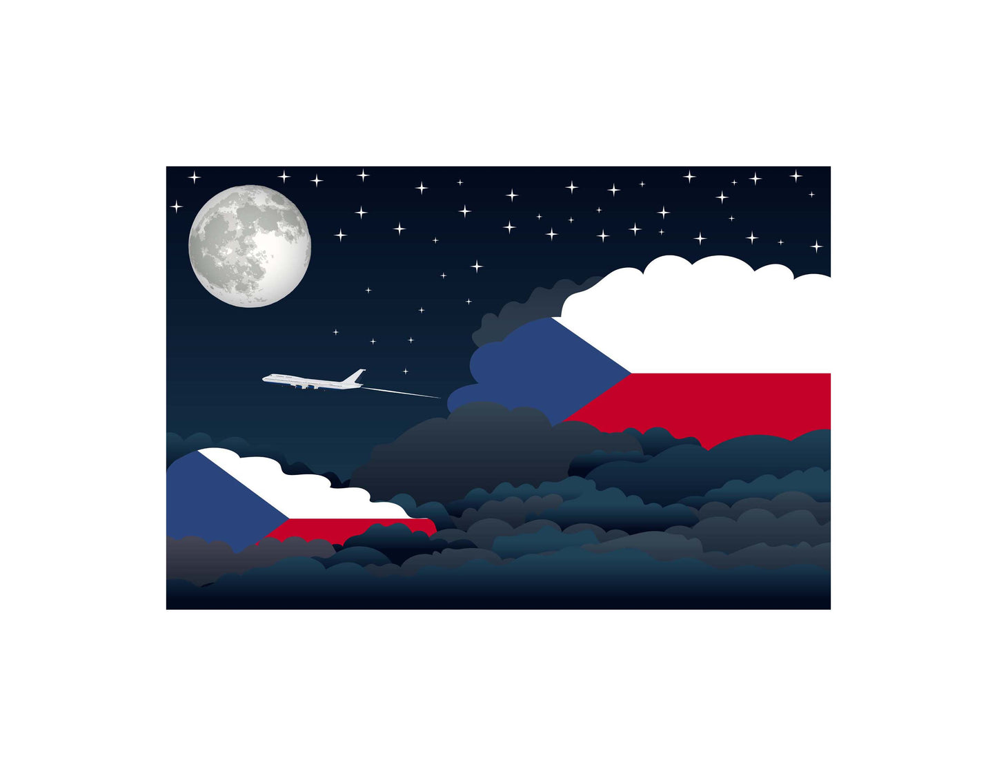 Czech Republic Flags Night Clouds Canvas Print Framed