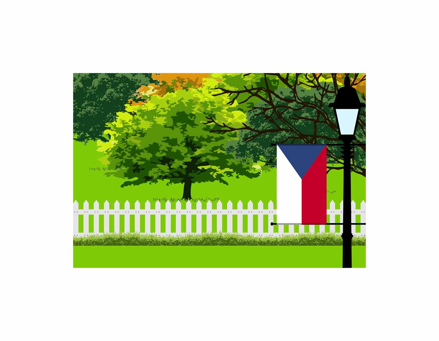 Czech Republic Flags Trees Street Lamp Canvas Print Framed