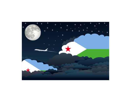Djibouti Flags Night Clouds Canvas Print Framed