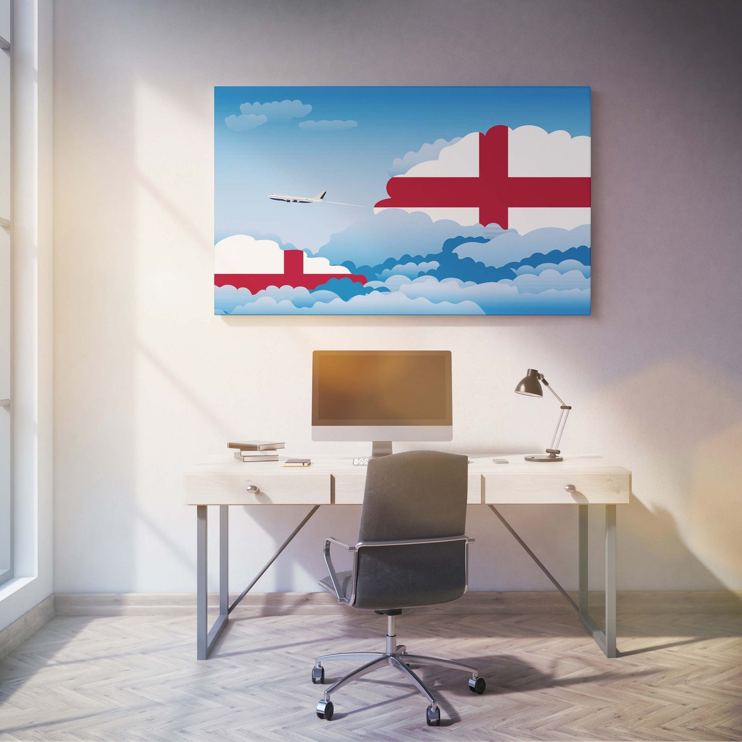 England Flags Day Clouds Canvas Print Framed