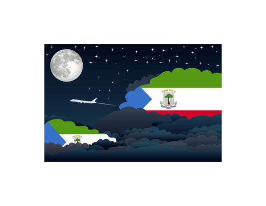 Equatorial Guinea Flags Night Clouds Canvas Print Framed