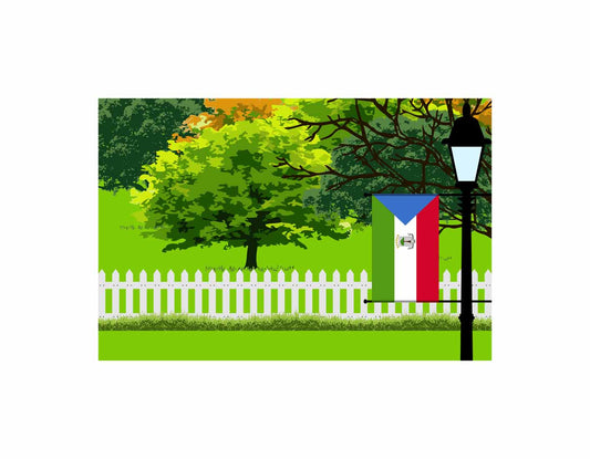 Equatorial Guinea Flags Trees Street Lamp Canvas Print Framed