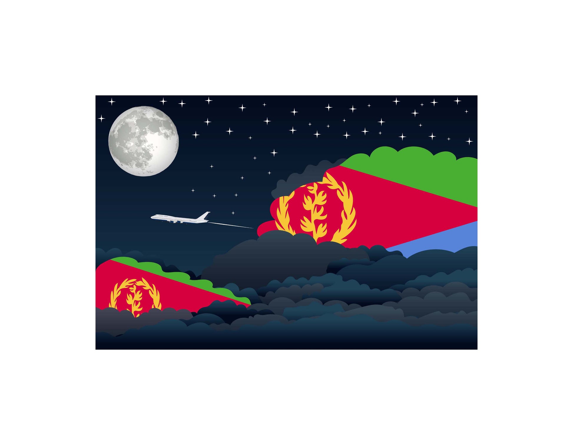 Eritrea Flags Night Clouds Canvas Print Framed