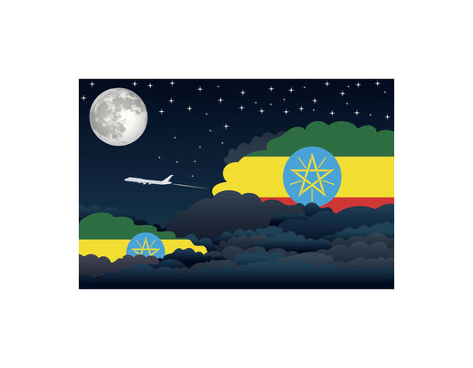 Ethiopia Flags Night Clouds Canvas Print Framed