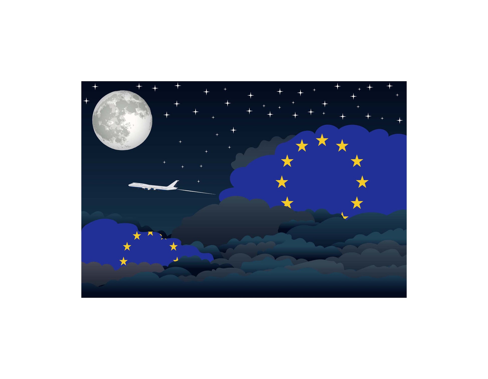 European Union Flags Night Clouds Canvas Print Framed