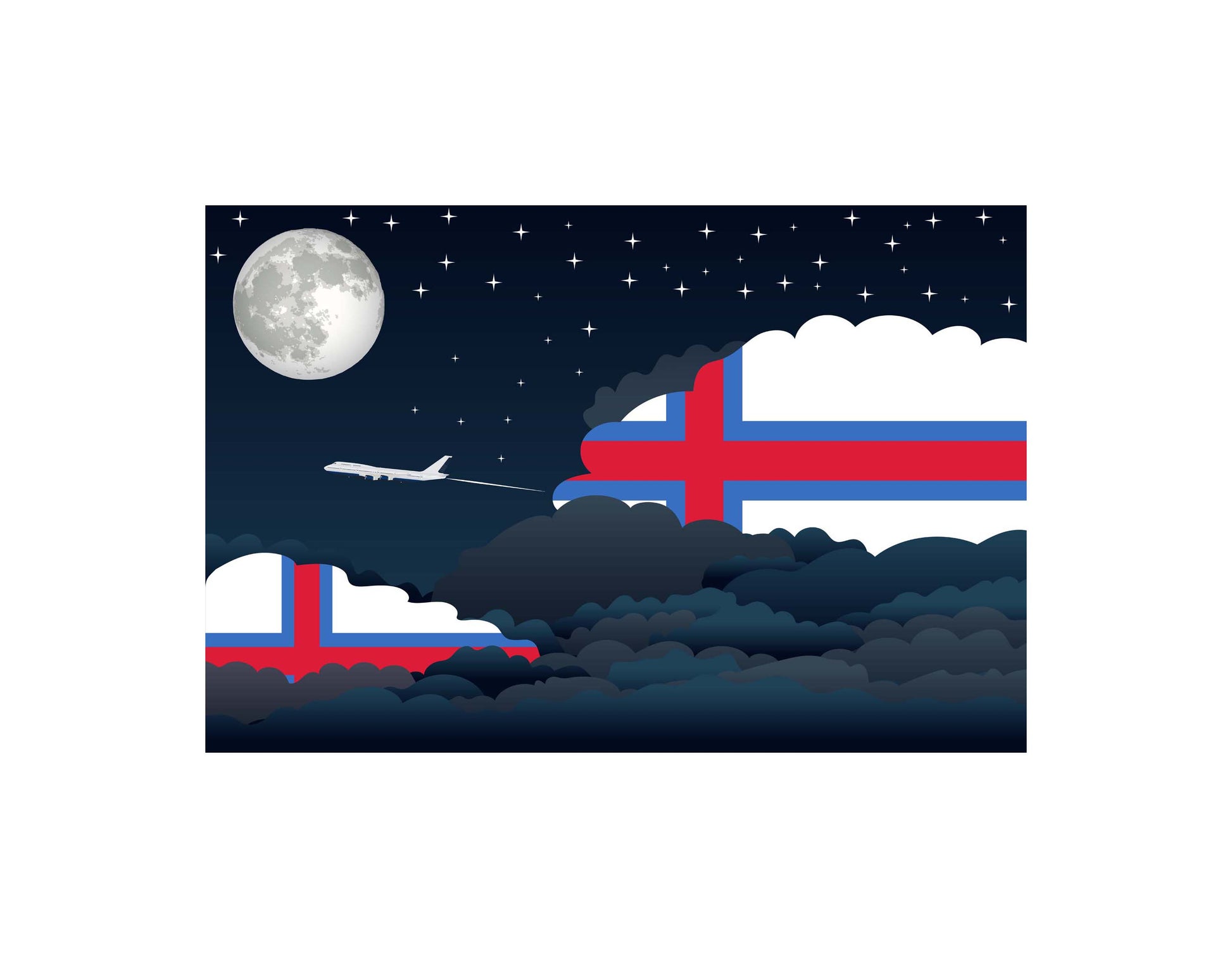 Faroe Islands Flags Night Clouds Canvas Print Framed