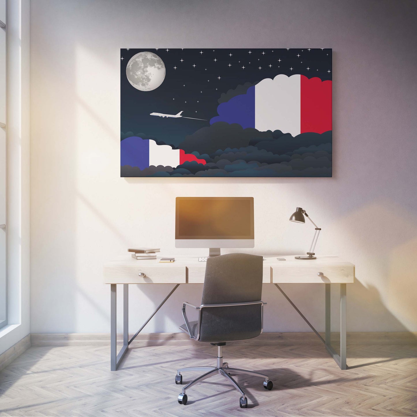 France Night Clouds Canvas Print Framed