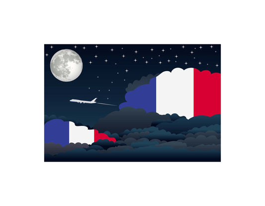 France Flags Night Clouds Canvas Print Framed