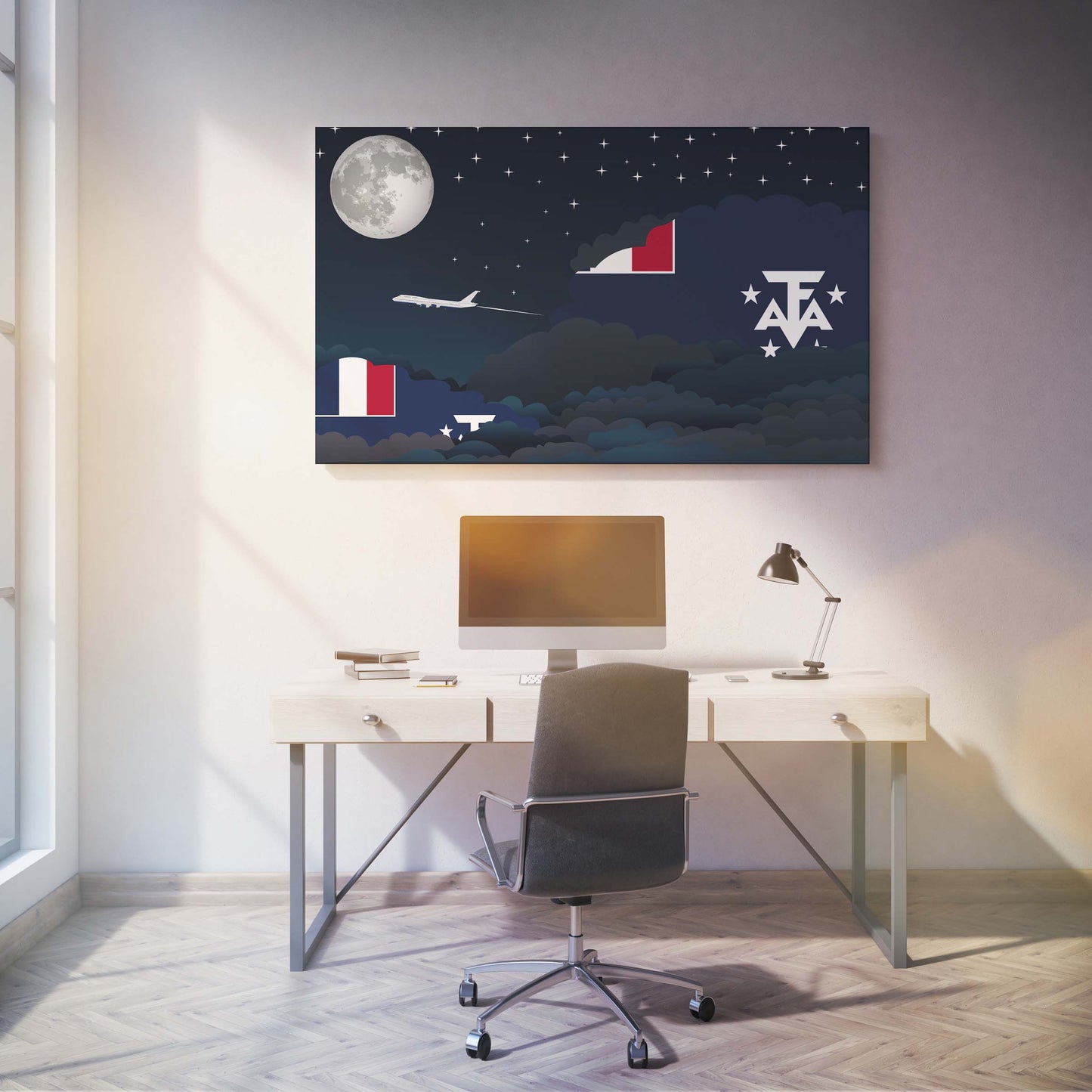French Southern and Antarctic Lands Flags Night Clouds Canvas Print Framed
