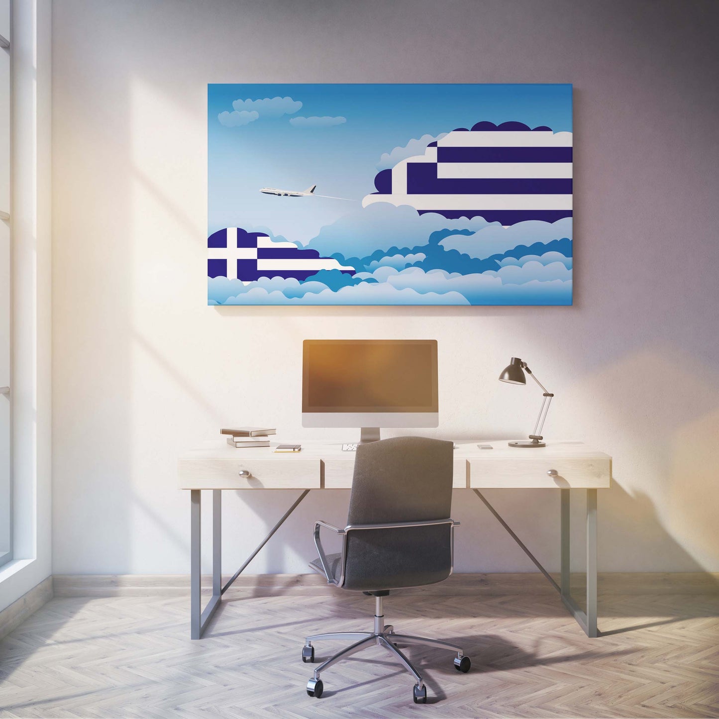 Greece Day Clouds Canvas Print Framed