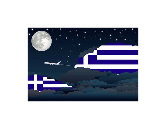 Greece Flags Night Clouds Canvas Print Framed