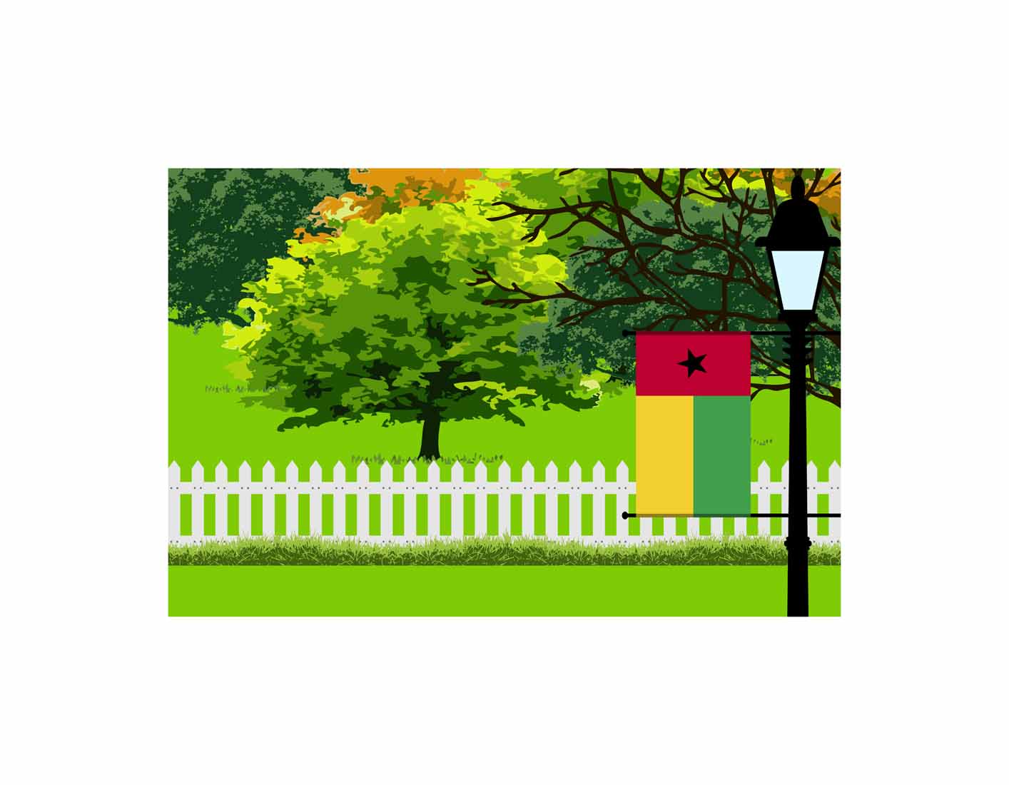 Guinea Flags Trees Street Lamp Canvas Print Framed