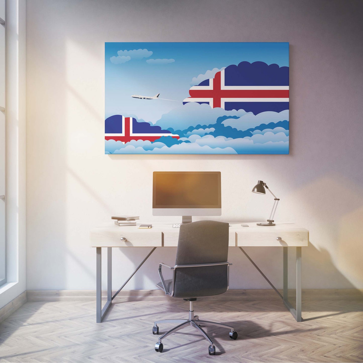 Iceland Day Clouds Canvas Print Framed