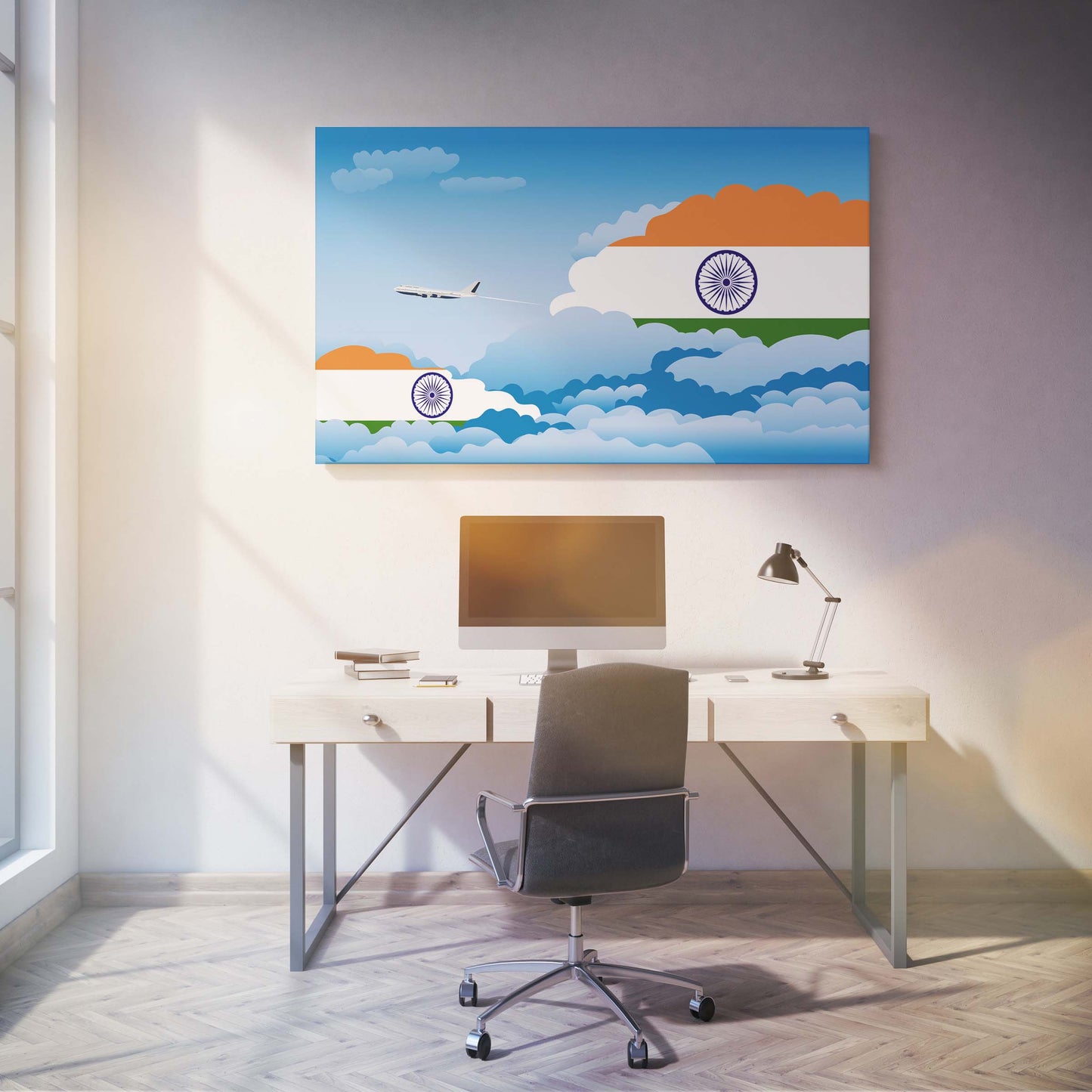 India Flags Day Clouds Canvas Print Framed