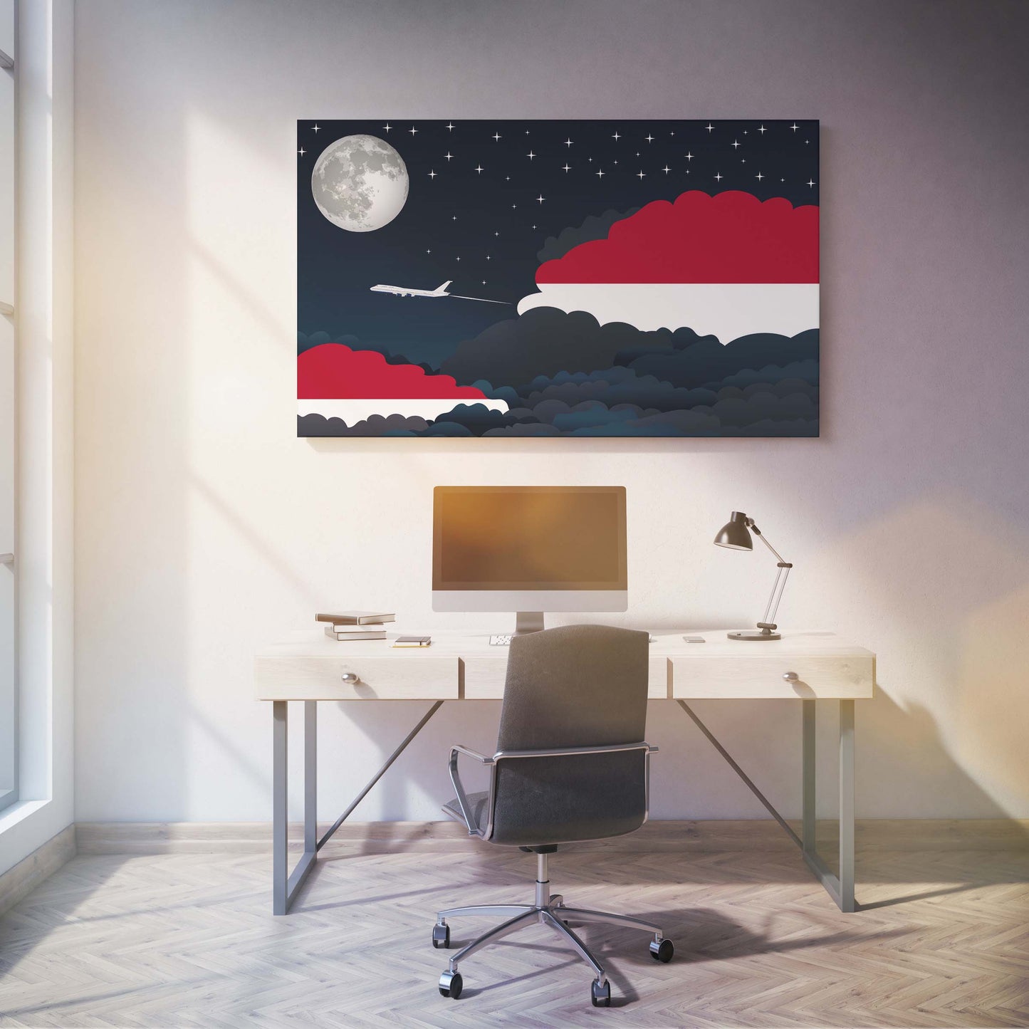 Indonesia Flags Night Clouds Canvas Print Framed