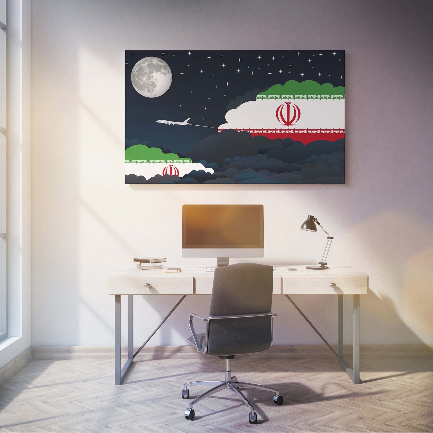 Iran Flags Night Clouds Canvas Print Framed