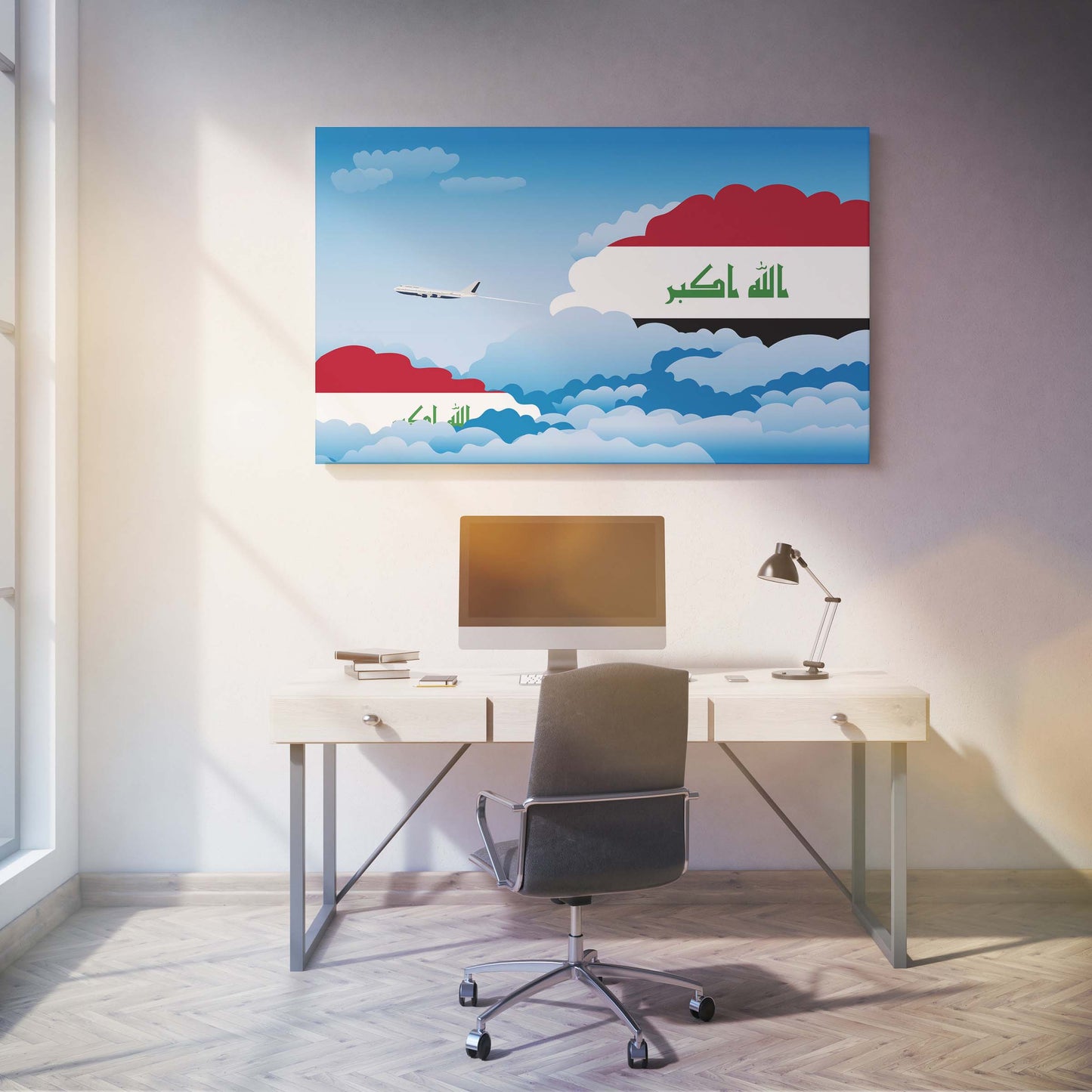 Iraq Flags Day Clouds Canvas Print Framed