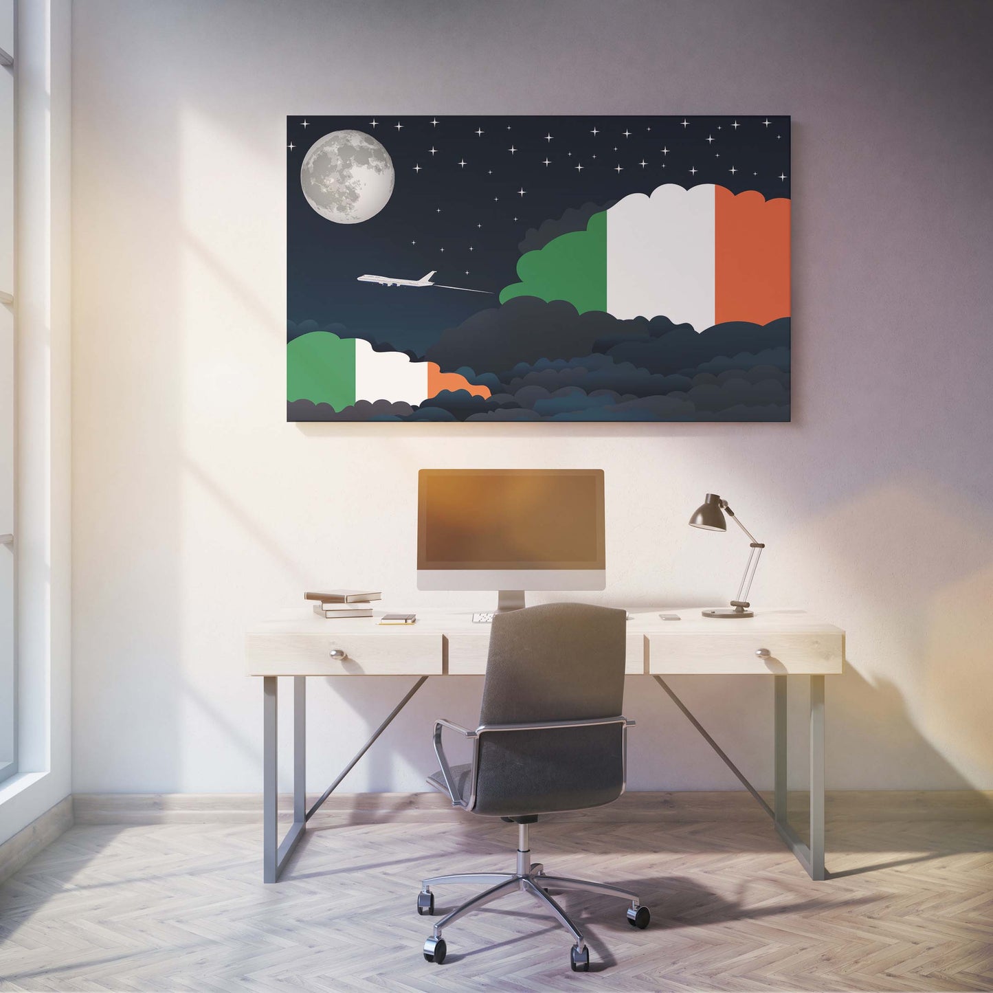 Ireland Flags Night Clouds Canvas Print Framed