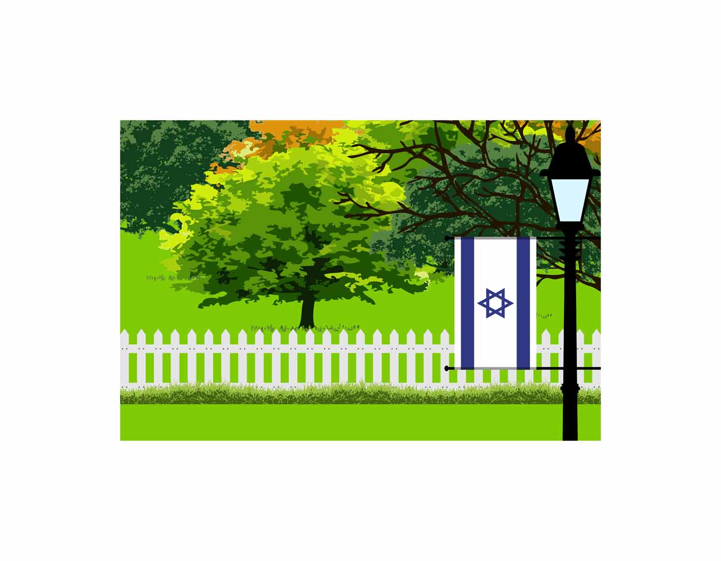 Israel Flags Trees Street Lamp Canvas Print Framed