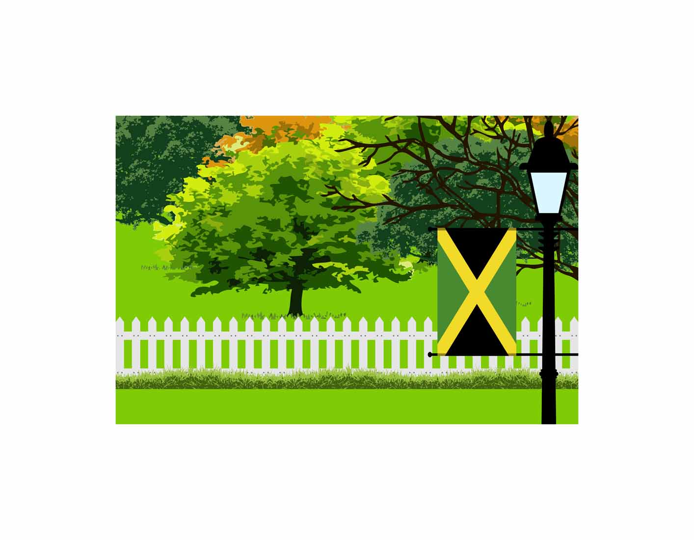 Jamaica Flags Trees Street Lamp Canvas Print Framed