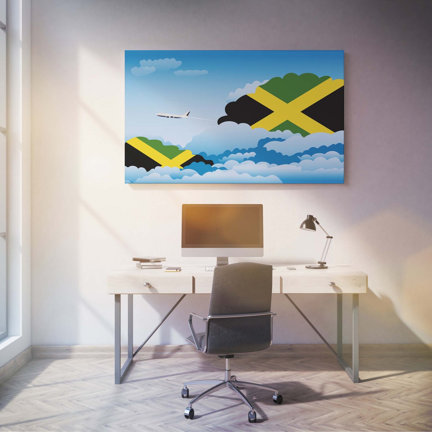 Jamaica Flags Day Clouds Canvas Print Framed