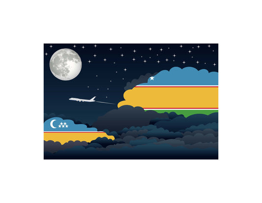 Karakalpakstan Flags Night Clouds Canvas Print Framed