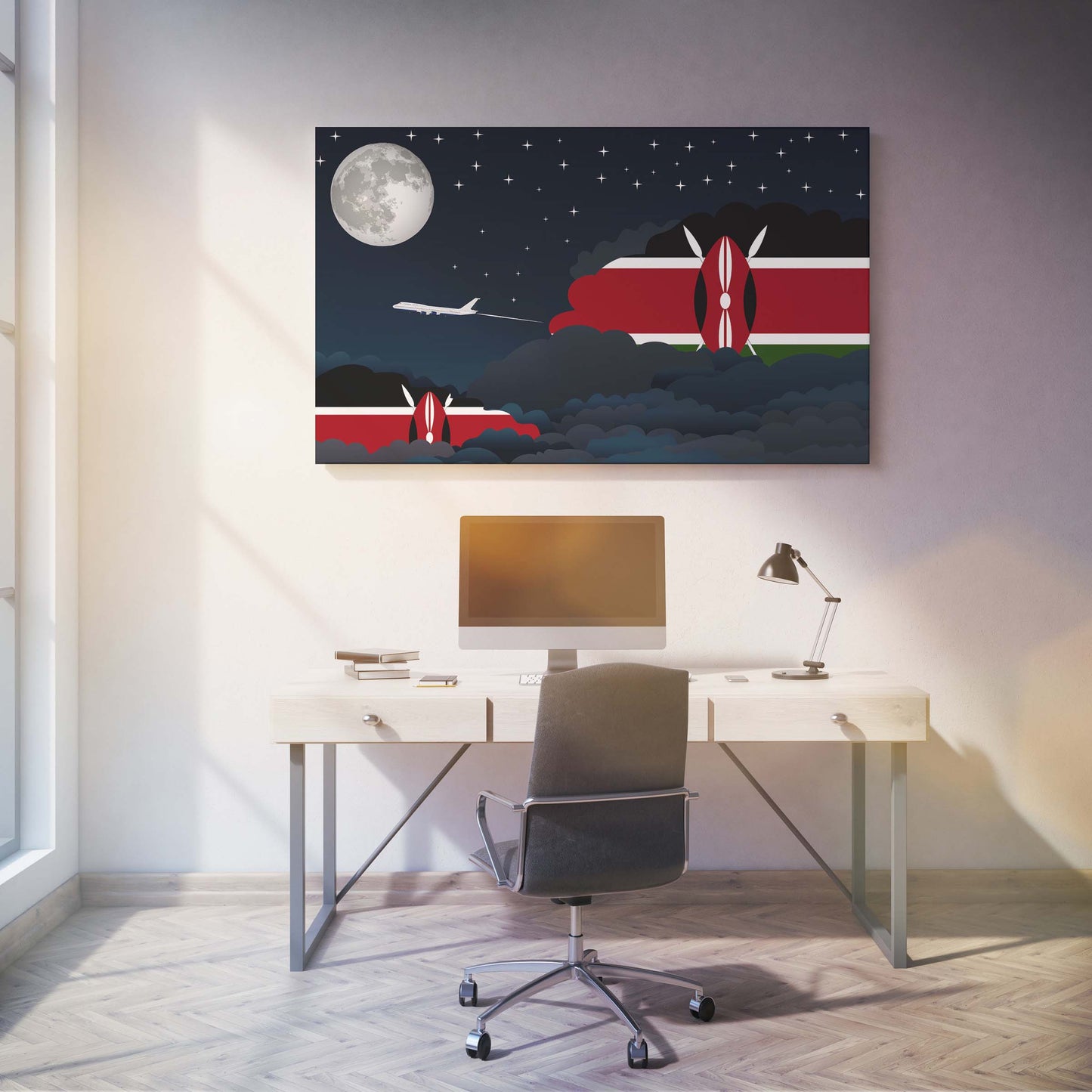 Kenya Flags Night Clouds Canvas Print Framed