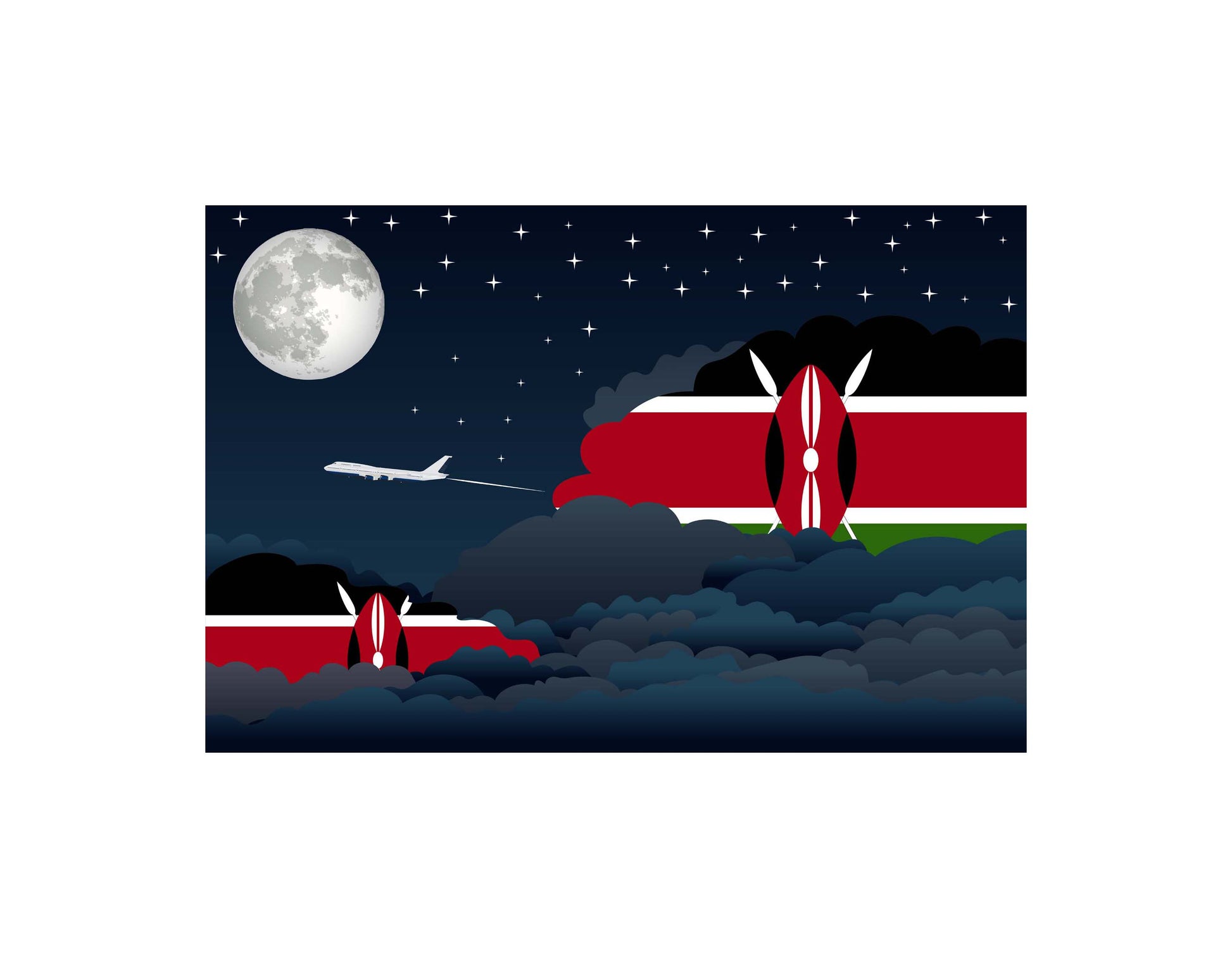 Kenya Flags Night Clouds Canvas Print Framed