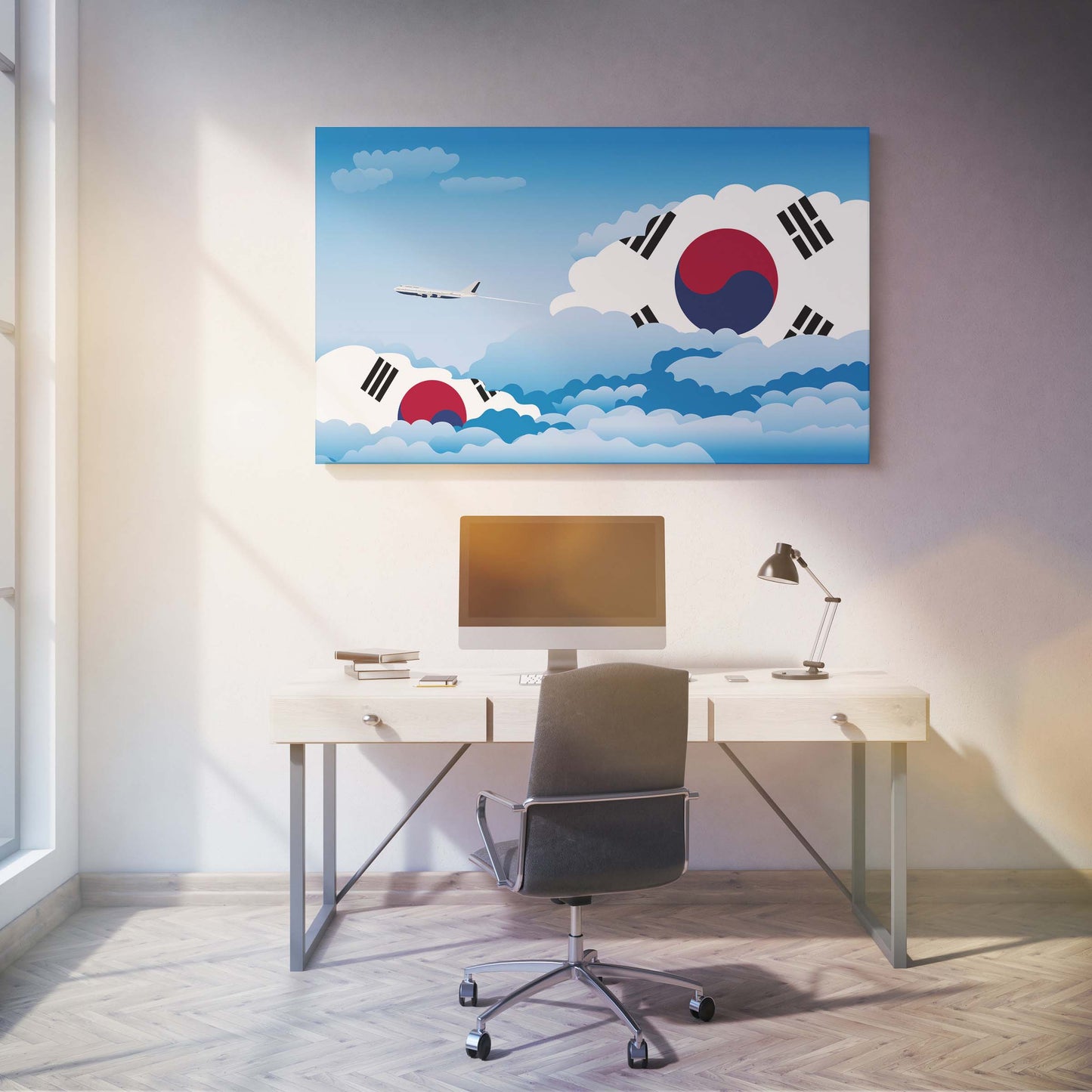 Korea South Flags Day Clouds Canvas Print Framed