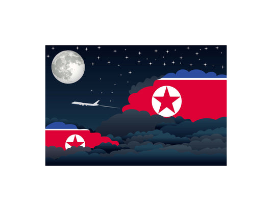 Korea, North Flags Night Clouds Canvas Print Framed