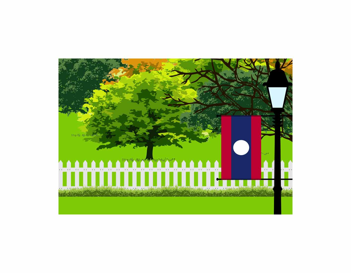 Laos Flags Trees Street Lamp Canvas Print Framed