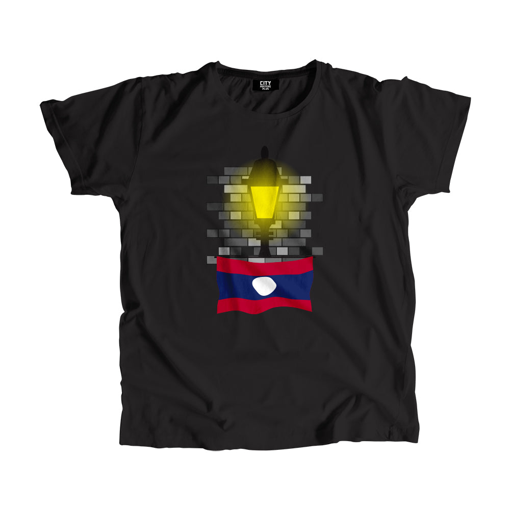 Laos Flag Street Lamp Bricks Unisex T-Shirt