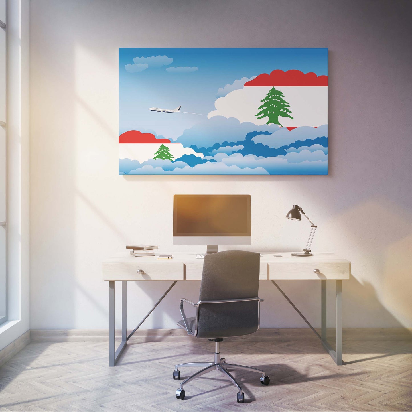 Lebanon Flags Day Clouds Canvas Print Framed