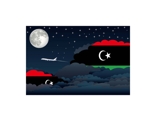 Libya Flags Night Clouds Canvas Print Framed