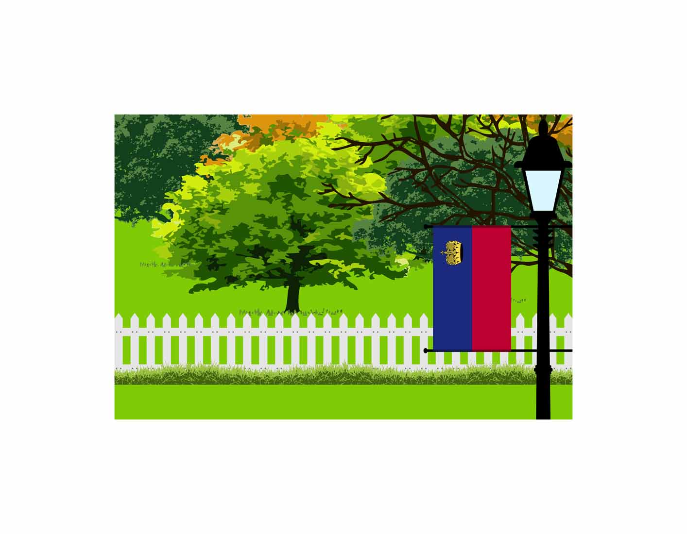 Liechtenstein Flags Trees Street Lamp Canvas Print Framed