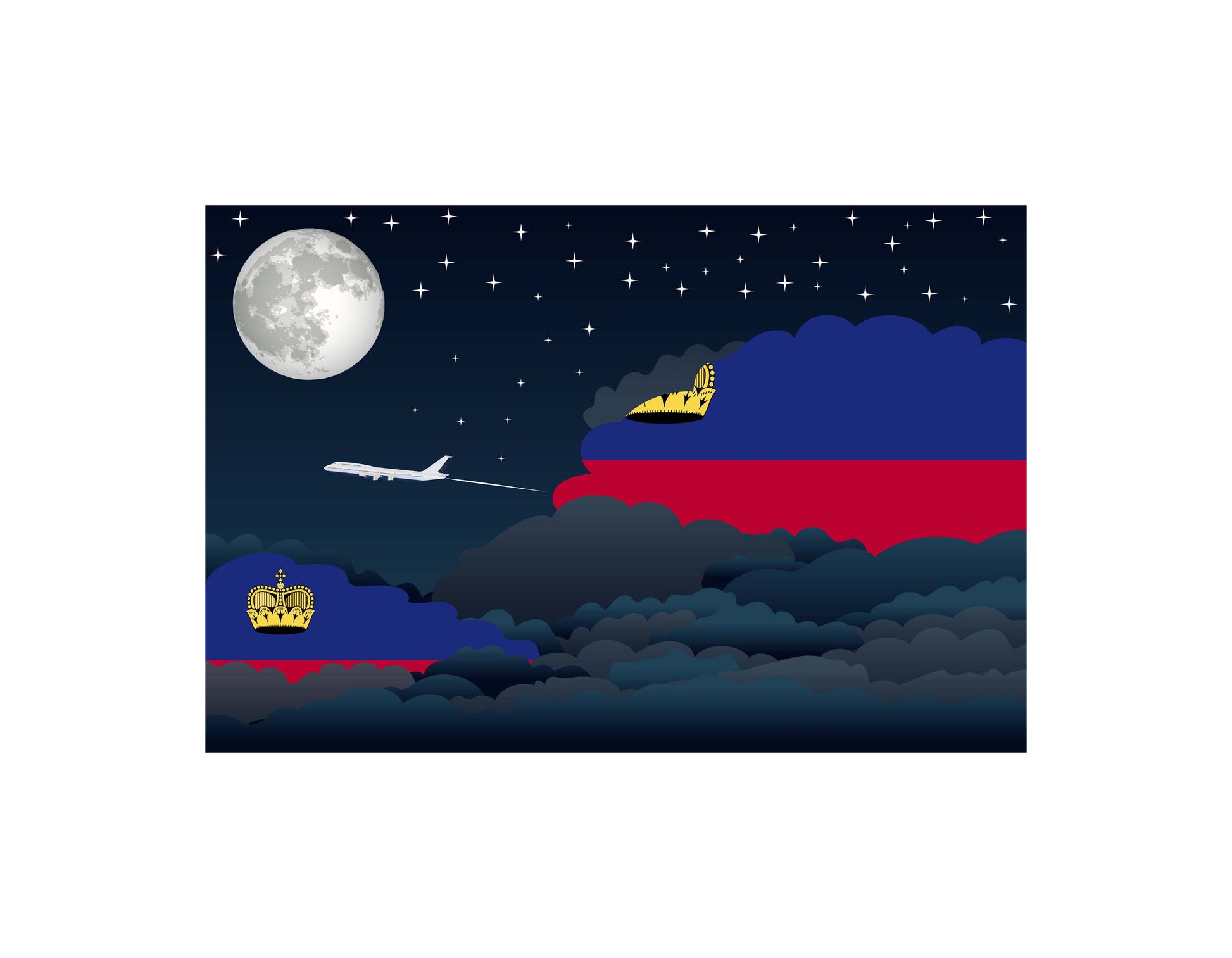 Liechtenstein Flags Night Clouds Canvas Print Framed