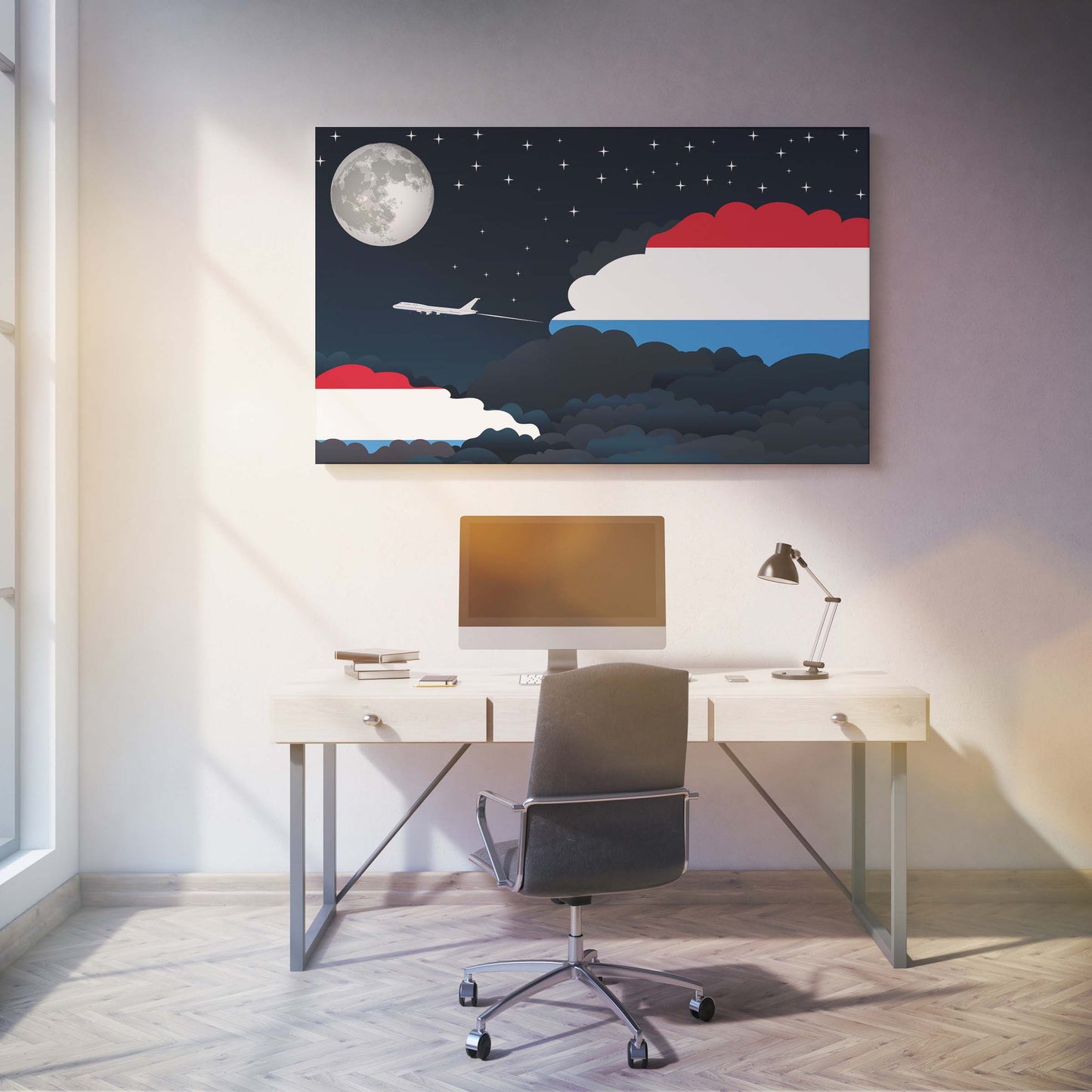 Luxembourg Flags Night Clouds Canvas Print Framed