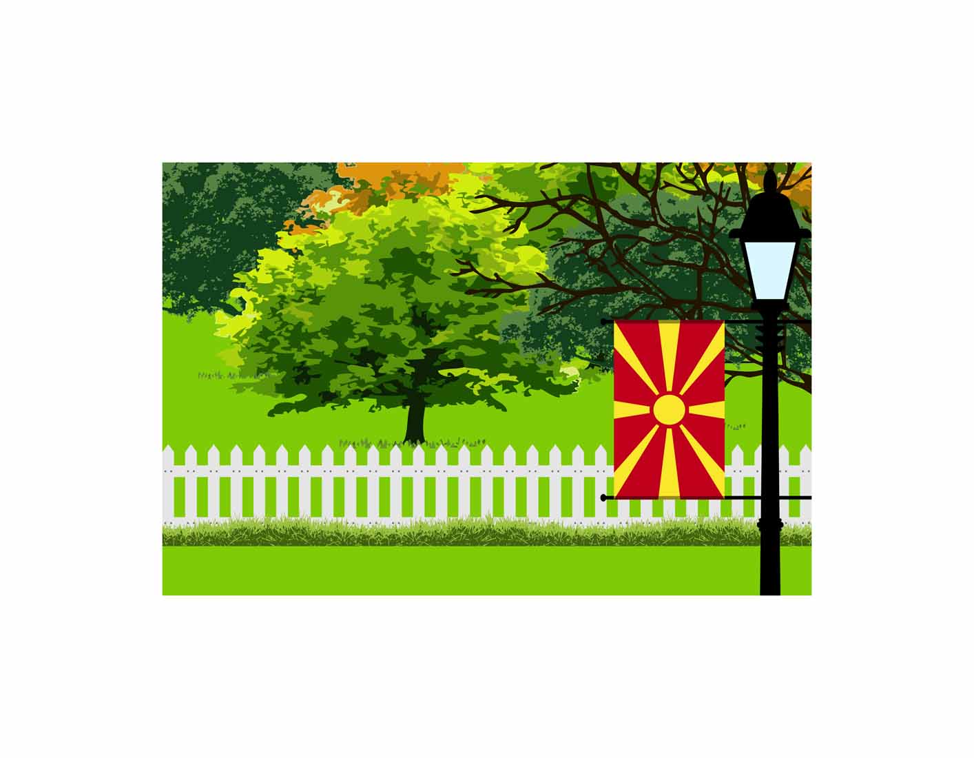 Macedonia Flags Trees Street Lamp Canvas Print Framed