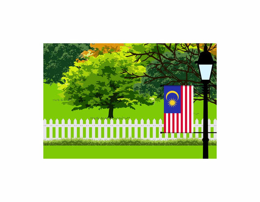 Malaysia Flags Trees Street Lamp Canvas Print Framed