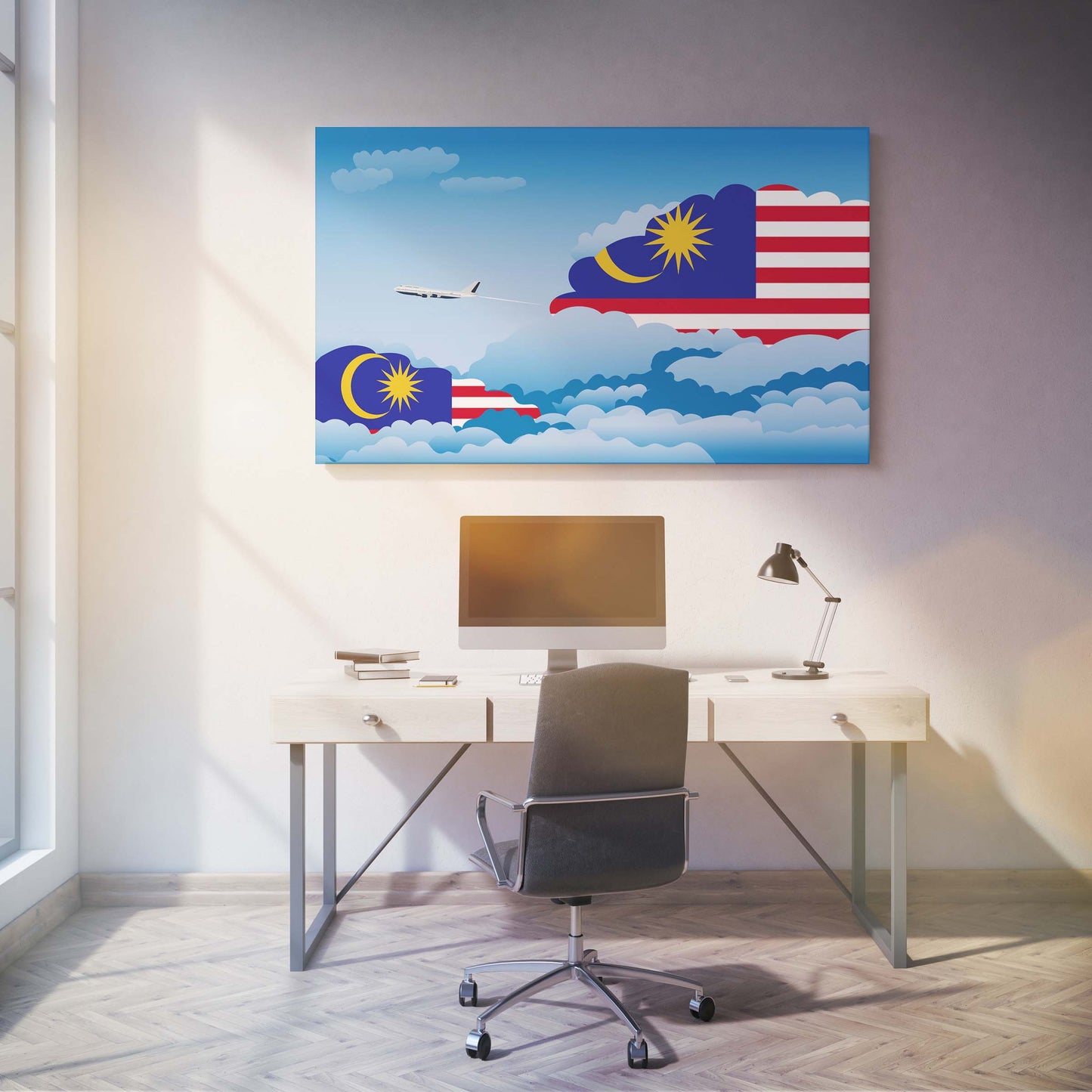 Malaysia Flags Day Clouds Canvas Print Framed