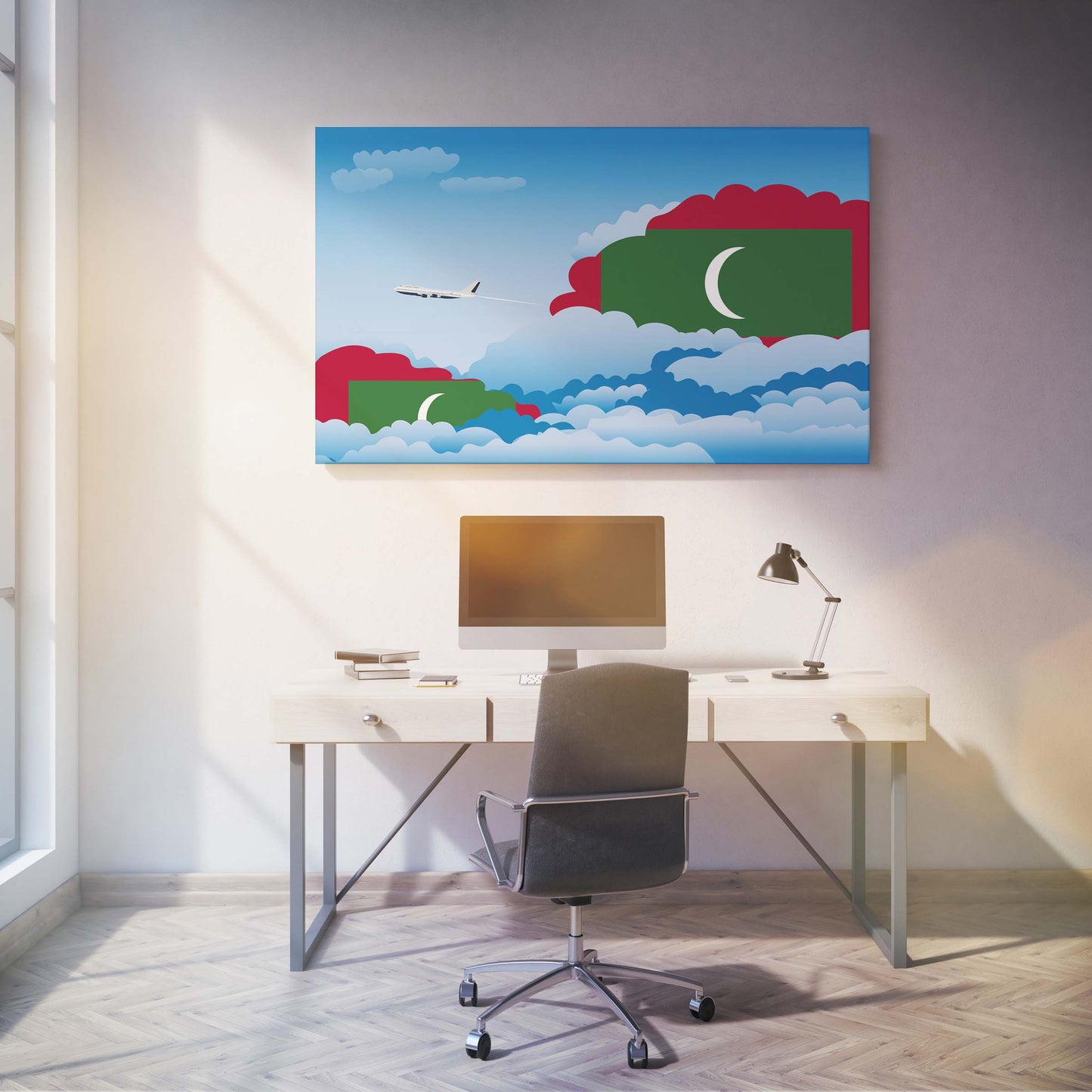 Maldives Flags Day Clouds Canvas Print Framed