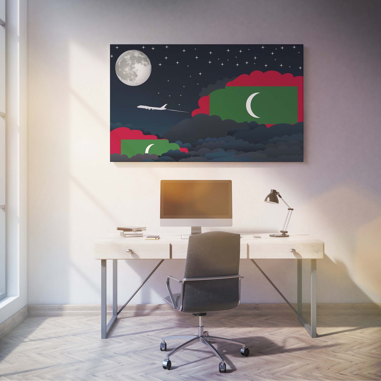 Maldives Flags Night Clouds Canvas Print Framed