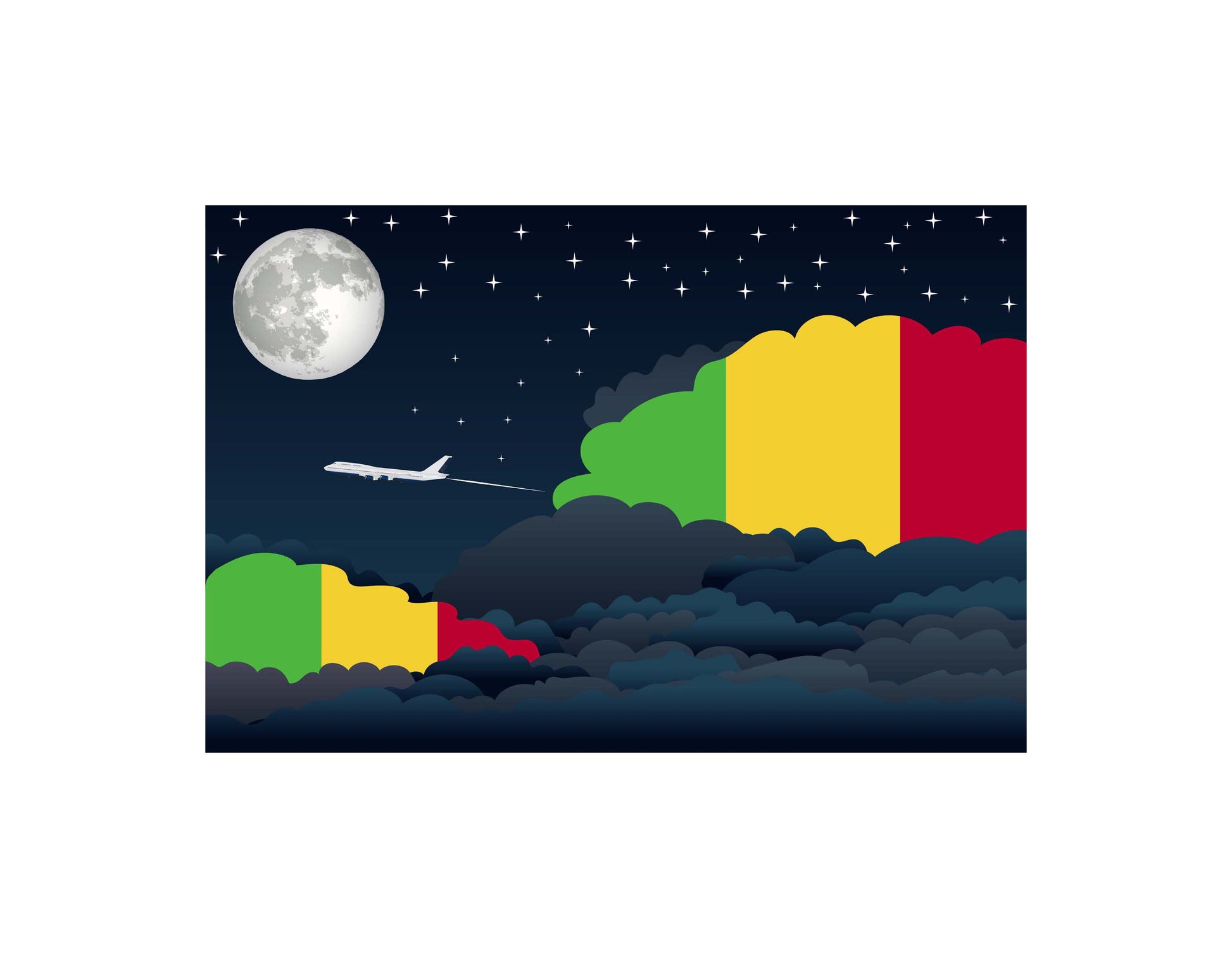 Mali Flags Night Clouds Canvas Print Framed