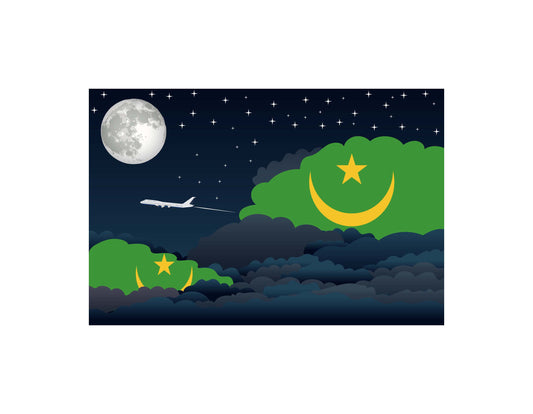 Mauritania Flags Night Clouds Canvas Print Framed