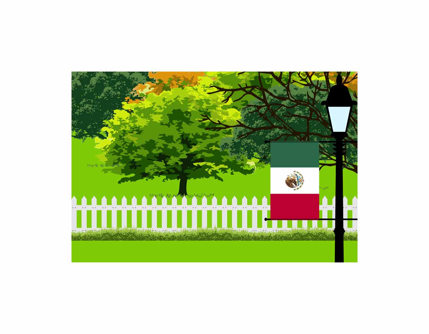 Mexico Flags Trees Street Lamp Canvas Print Framed