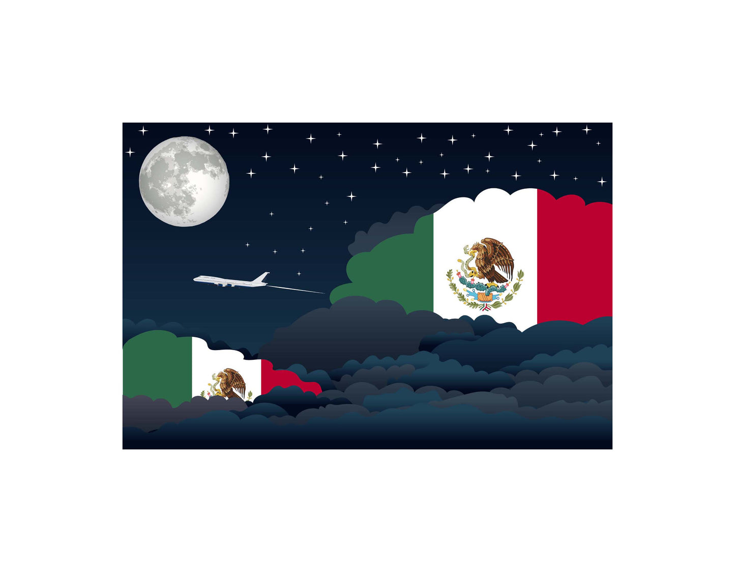 Mexico Flags Night Clouds Canvas Print Framed