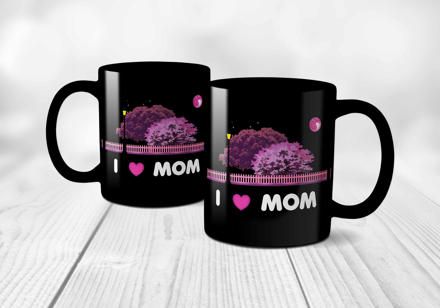 I Love Mom Black Mug