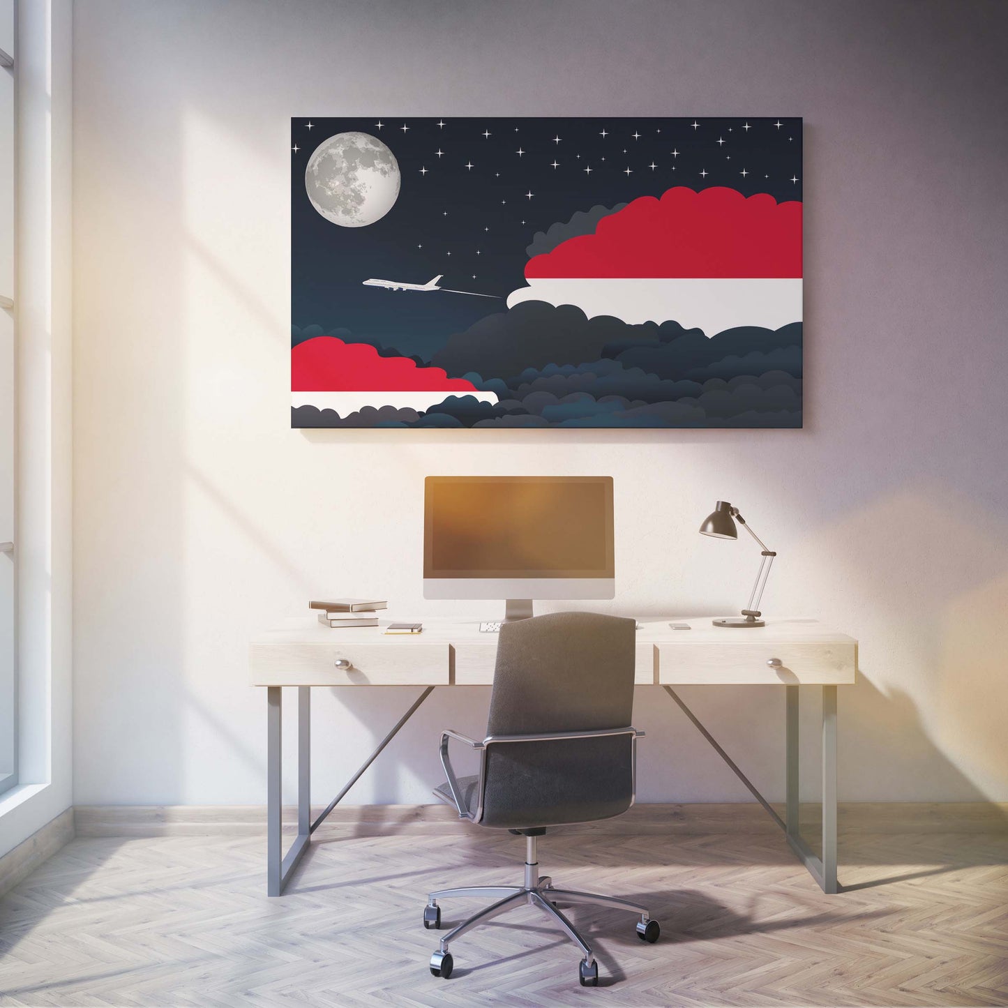 Monaco Flags Night Clouds Canvas Print Framed